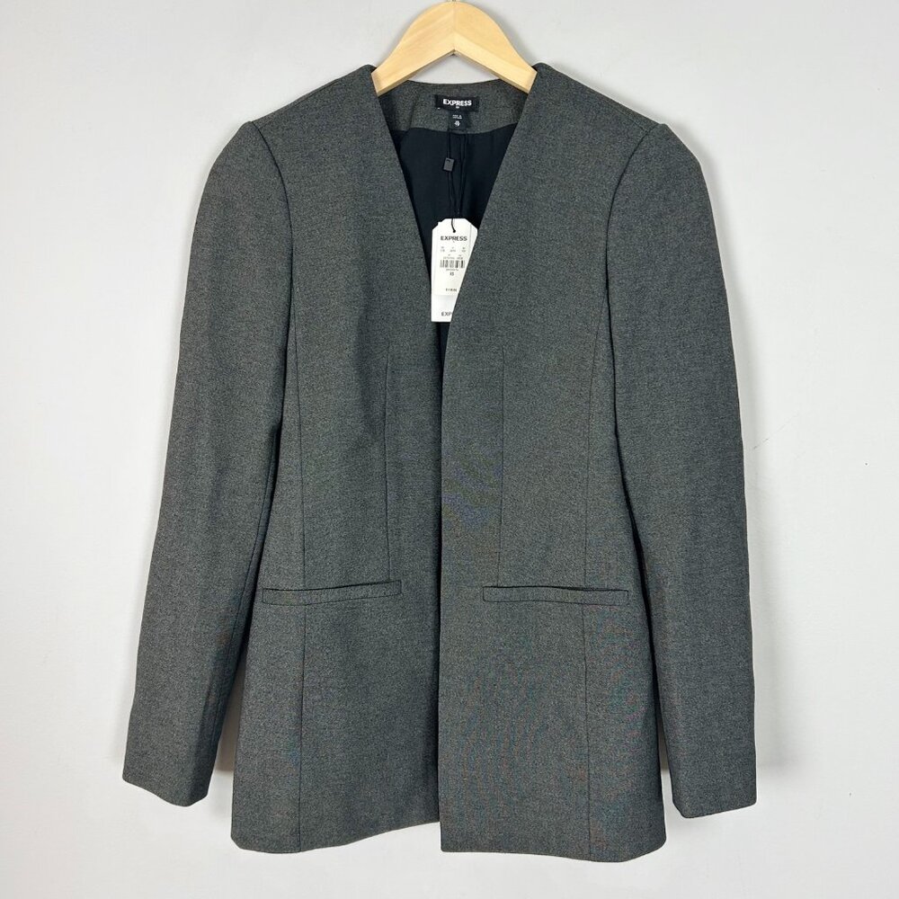 NEW Express Dark Gray Blazer Jacket Ponte Knit Open Size XS Women's